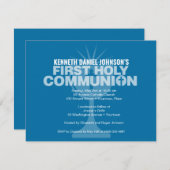 青はっきりした聖餐杯の第一聖餐式 招待状 (正面/裏面)