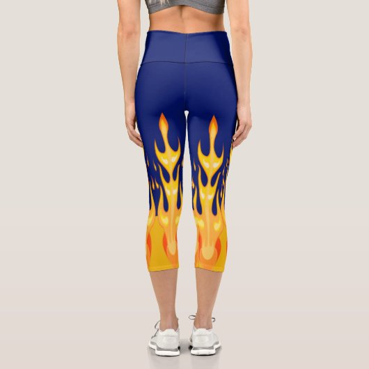 青はっきりした色の黄色の炎 カプリレギンス (裏面)