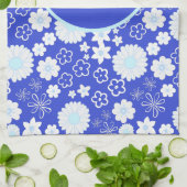 青はっきりした色花柄 キッチンタオル (折り畳み)