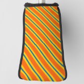 青はっきりした色、オレンジ色、黄ストライプ色 ゴルフヘッドカバー (回転90)