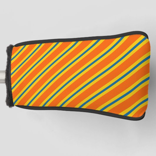 青はっきりした色、オレンジ色、黄ストライプ色 ゴルフヘッドカバー (正面)