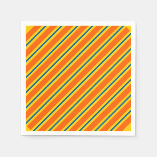 青はっきりした色、オレンジ色、黄ストライプ色 スタンダードカクテルナプキン (正面)