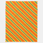 青はっきりした色、オレンジ色、黄ストライプ色 フリースブランケット (正面)