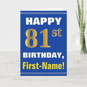 青はっきりした、フェイク金ゴールド81番目の誕生日（名前カード付き） カード