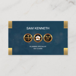 青はグランジでフェイクな金ゴールドの鉛管工アイコン泡立ちます 名刺