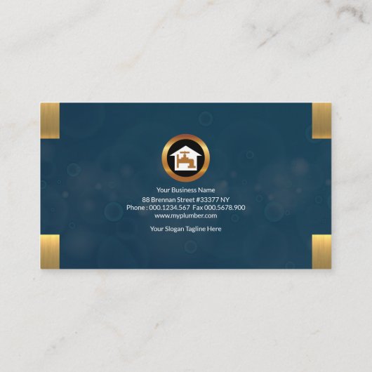 青はグランジでフェイクな金ゴールドの鉛管工アイコン泡立ちます 名刺 (裏面)