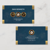 青はグランジでフェイクな金ゴールドの鉛管工アイコン泡立ちます 名刺 (正面/裏面)