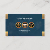 青はグランジでフェイクな金ゴールドの鉛管工アイコン泡立ちます 名刺 (正面)