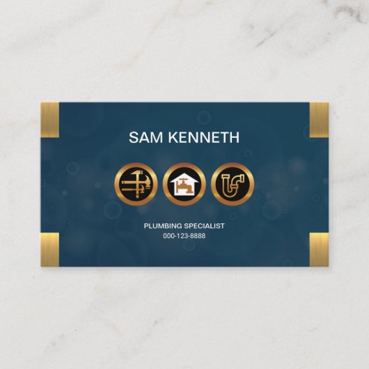 青はグランジでフェイクな金ゴールドの鉛管工アイコン泡立ちます 名刺 (正面)