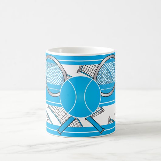 青はテニスのデザインを個人化します コーヒーマグカップ (中央)