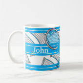青はテニスのデザインを個人化します コーヒーマグカップ (左)