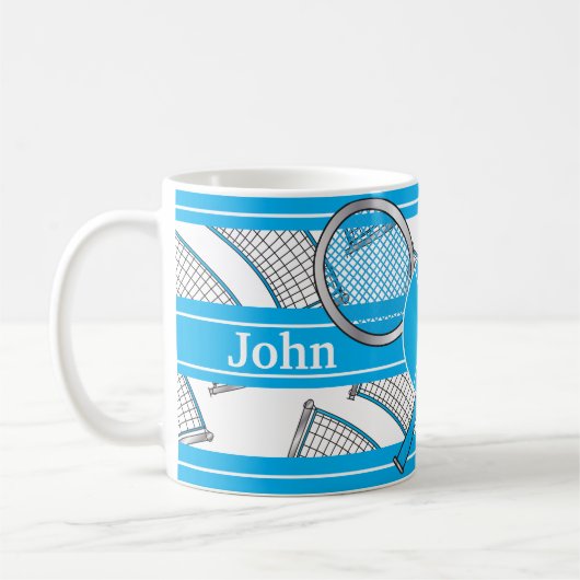 青はテニスのデザインを個人化します コーヒーマグカップ (左)