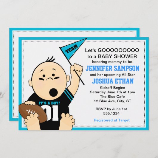 青はテールゲートのベビーシャワー招待状を遊ばします 招待状 (正面/裏面)