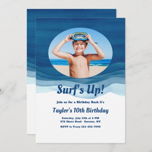 青は写真の誕生日の招待状を振ります 招待状 (正面/裏面)