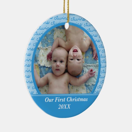 青は初めてのクリスマスのオーナメントを結び付けます セラミックオーナメント (右)