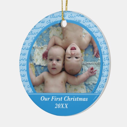 青は初めてのクリスマスのオーナメントを結び付けます セラミックオーナメント (左)