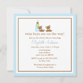 青は双生児のベビーシャワーに耐えます 招待状 (正面)