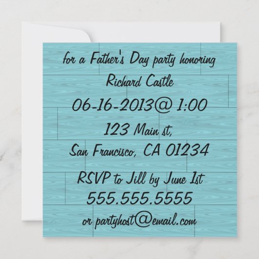 青は父の日のパーティの招待状に乗ります 招待状 (裏面)