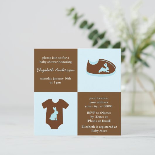 青は男の子のベビーシャワーを準備します 招待状 (スタンド正面)