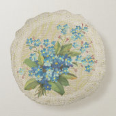 青は私をない忘れましたり及び花のヴィンテージの枕をひもで締めます ラウンドクッション (裏面)