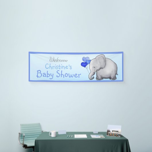 青は象の男の子のベビーシャワーを風船のようにふくらませます 横断幕 (トレードショー)
