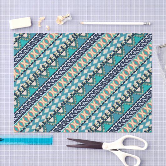 青はBohoの地球の調子の種族パターンを振ります 薄葉紙 (クラフト)