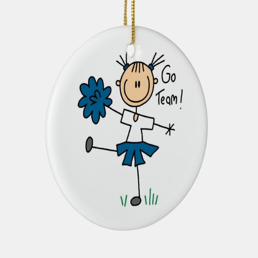 青はTシャツおよびギフトチームチアリーダーの行きます セラミックオーナメント (右)
