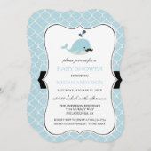 青ひげ鯨かわいい男の子の赤ちゃんシャワー 招待状 (正面/裏面)