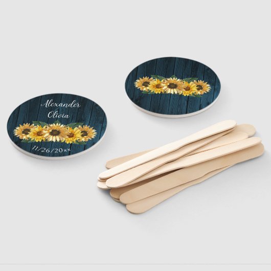 青ひまわり素朴結婚式の引き出物ハンドファン ハンドファン (組立なし)