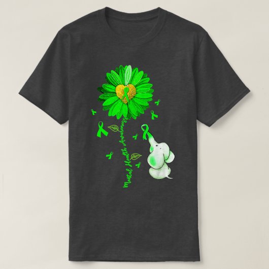 青ひまわり象が心の健康を認識して広がる Tシャツ (デザイン正面)