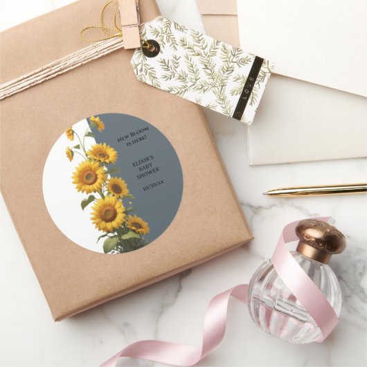 青ひまわり赤ちゃんシャワー ラウンドシール (ギフト)