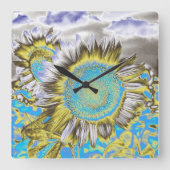 青ひまわり2 スクエア壁時計 (正面)