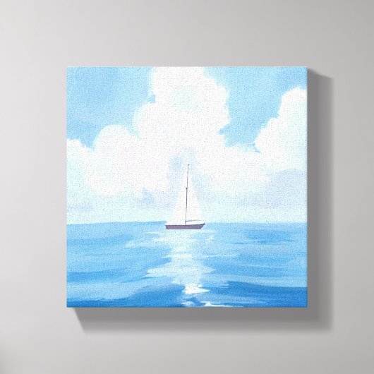 青への帆走 | 海岸の帆船 海の絵画 キャンバスプリント (正面)