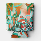 青またはシアンのストライプがラスティックな赤橙色の上に 缶クーラー (正面)