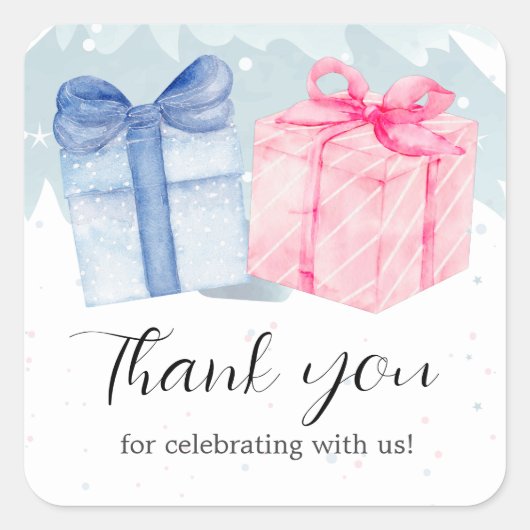 青またはピンクのギフト性別の表示 スクエアシール (正面)