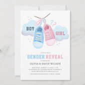 青またはピンクのスニーカーの性別の表示 招待状 (正面)