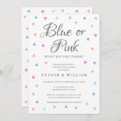 青またはピンクのハート性別によるパーティーの表示 招待状 (正面/裏面)