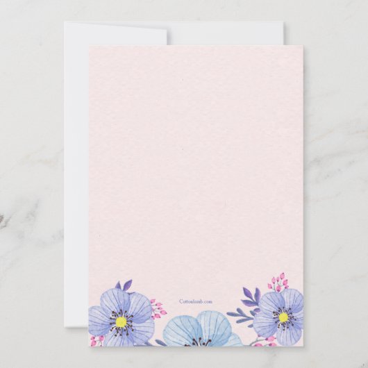 青またはピンクのフローラの性別表示招待状 招待状 (裏面)