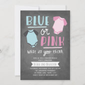 青またはピンクのベビーの性別表示パーティー 招待状 (正面)