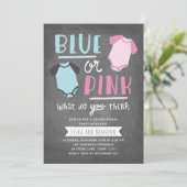 青またはピンクのベビーの性別表示パーティー 招待状 (スタンド正面)