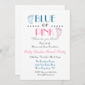 青またはピンクのベビー足性発現招待状 招待状 (正面/裏面)