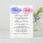 青またはピンクのモダン水色の性別がパーティーを明らかにする 招待状 (スタンド正面)