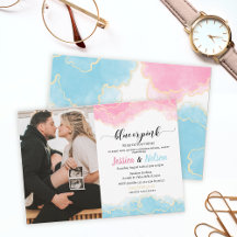 青またはピンクの少年または少女の性別の明るい写真