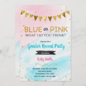 青またはピンクの性別が招待を明らかにする 招待状 (正面/裏面)