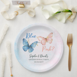青またはピンクの性別が赤ちゃんのシャワーパーティーを明らかにする ペーパープレート