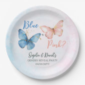 青またはピンクの性別が赤ちゃんのシャワーパーティーを明らかにする ペーパープレート (正面)