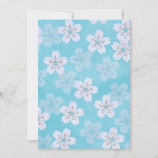 青またはピンクの性別の明らかにモダン桜フローラ 招待状 (裏面)