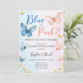 青またはピンクの性別の表示パーティー 招待状 (スタンド正面)