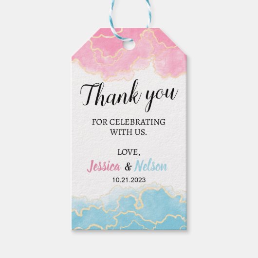 青またはピンクの性別感謝していが、贈り物のラベル ギフトタグ (正面)