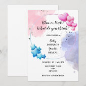 青またはピンクの性別発表 招待状 (正面/裏面)